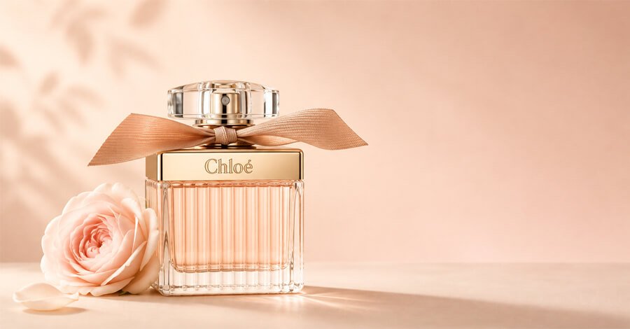 Perfumy Chloe Signature na różowym tle