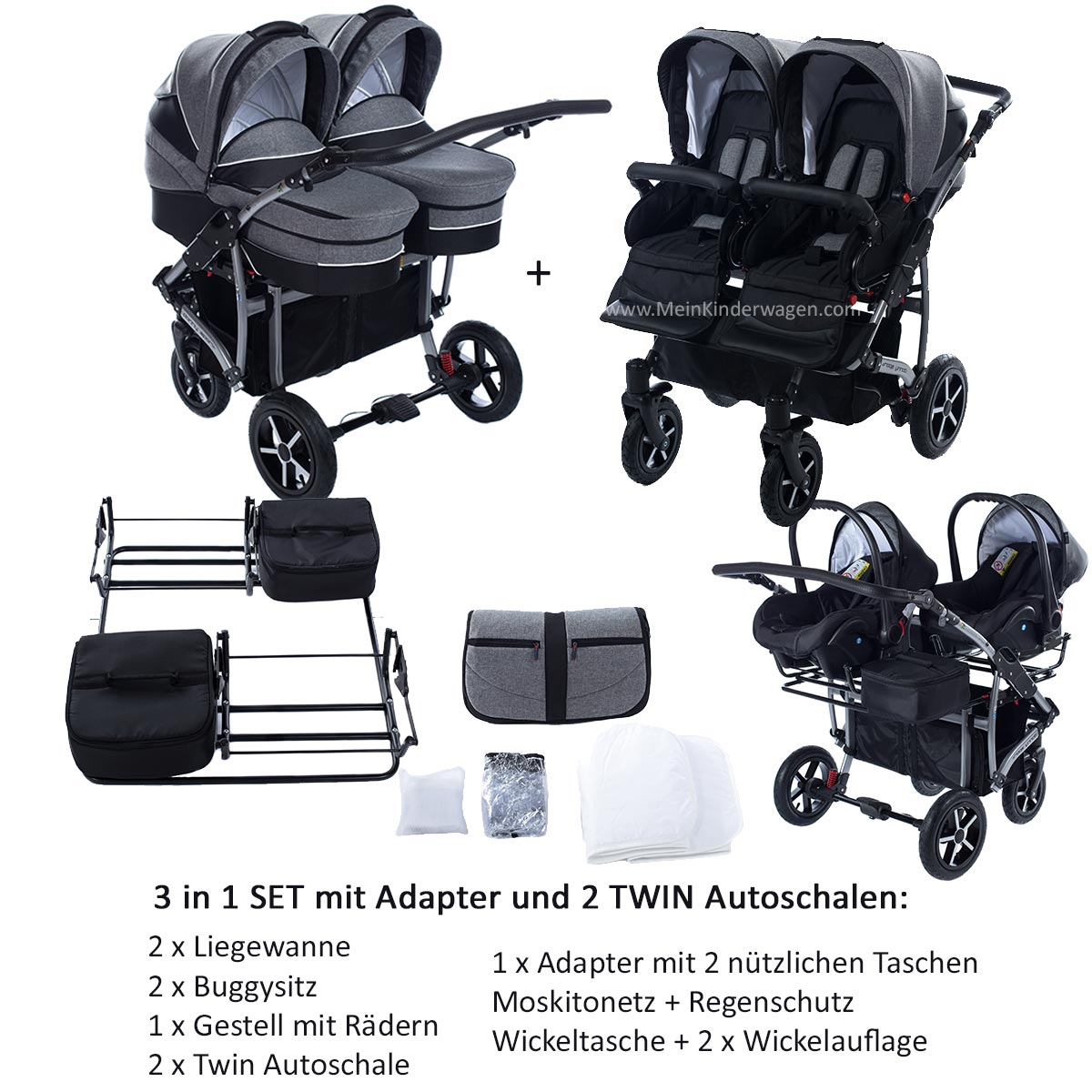 Twin Zwillingswagen 2 in 1 Set mit Adapter und 2 Autoschalen Twin Zwillingswagen 2 in 1 Set mit Adapter und 2 Autoschalen