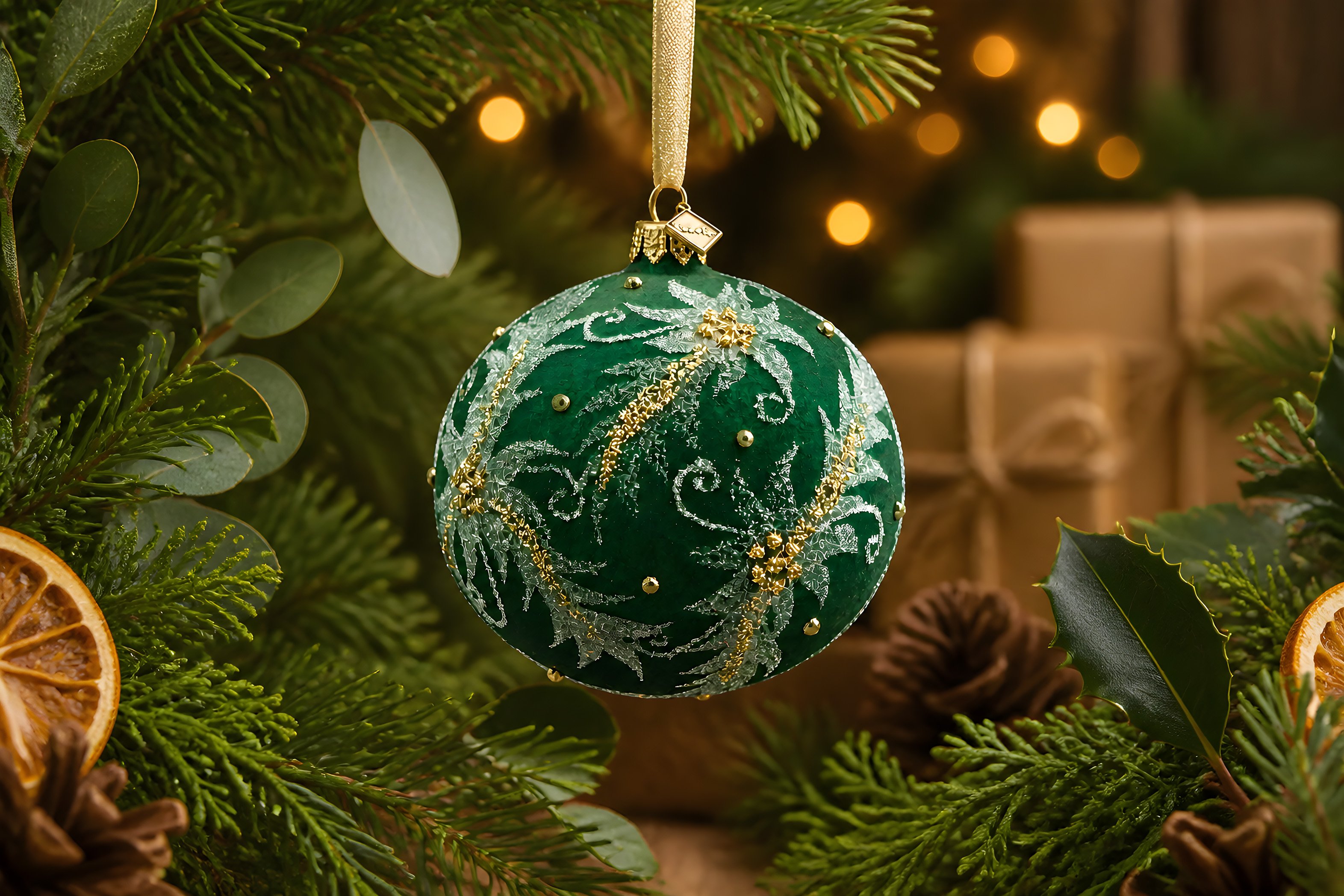 green botanical bauble