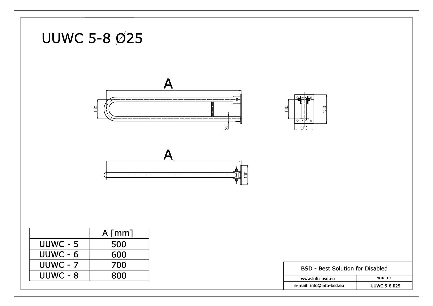 Uchwyt Uchylny WC 50cm stal nierdzewna fi25