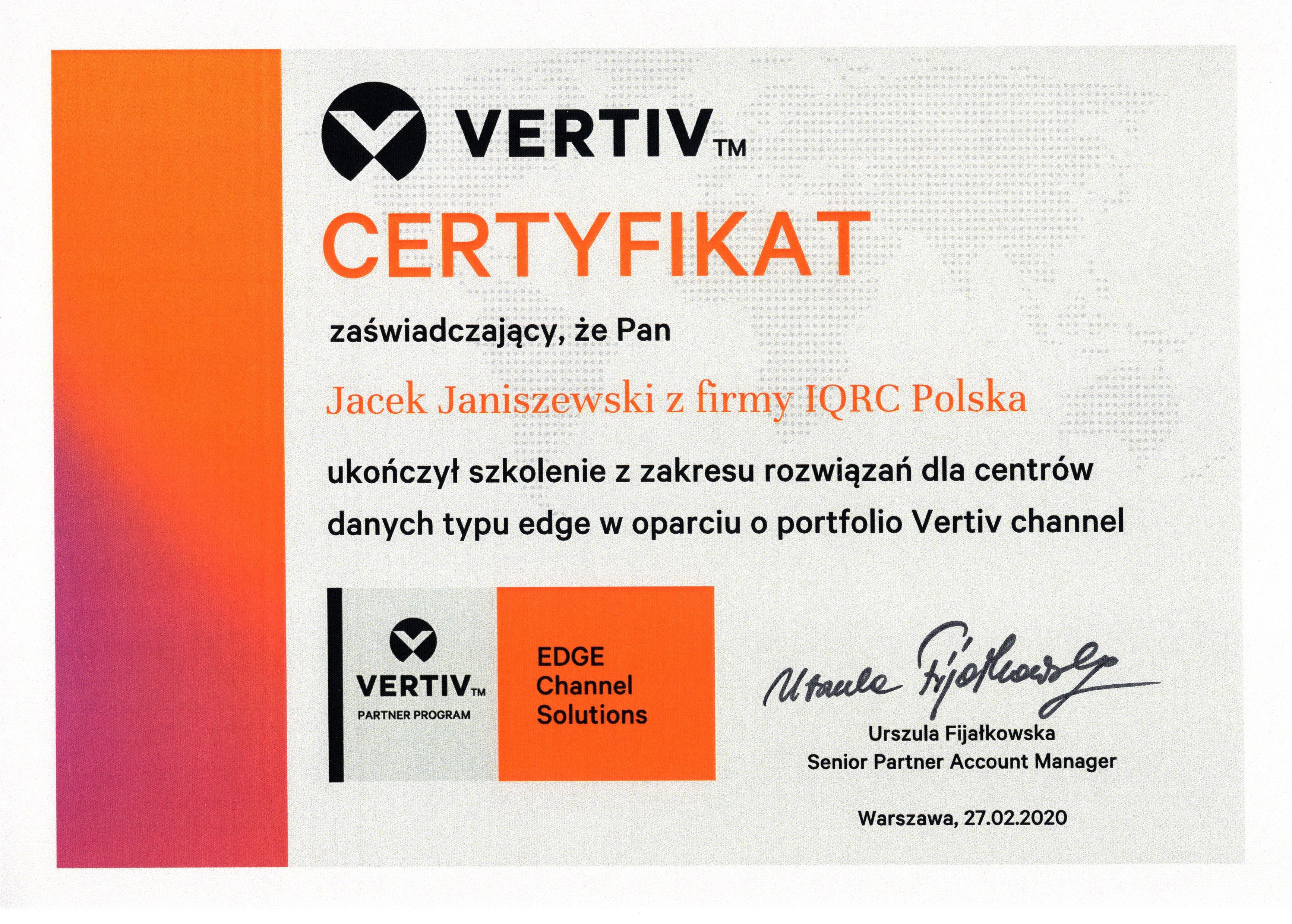 Certyfikat VERTIV