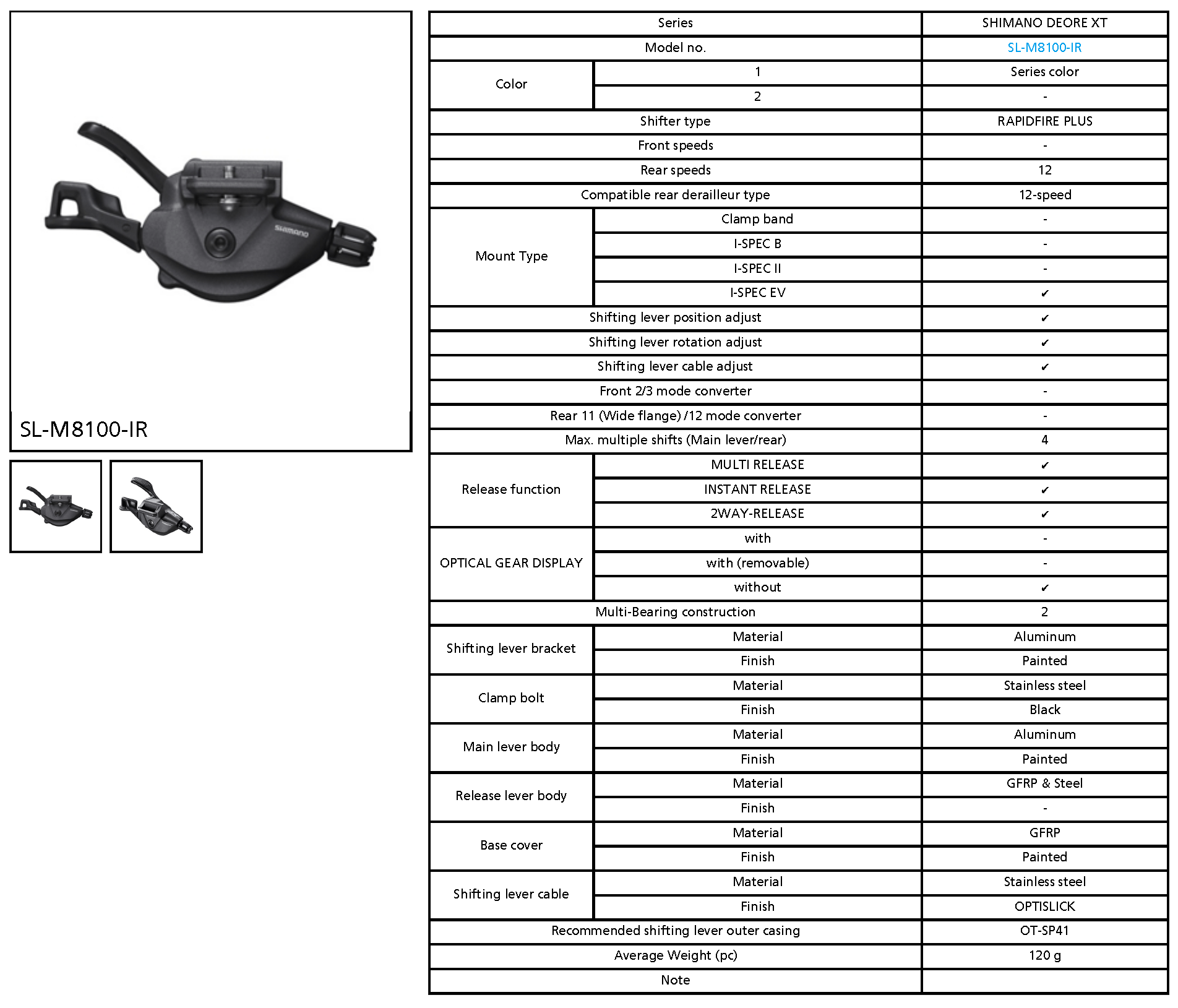 Manetka Shimano Deore XT SL-M8100-IR