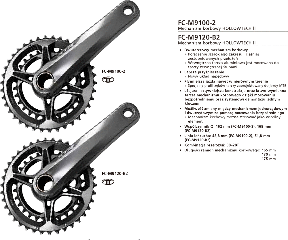 Mechanizm Korbowy Shimano XTR FC-M9100-2 38/28T