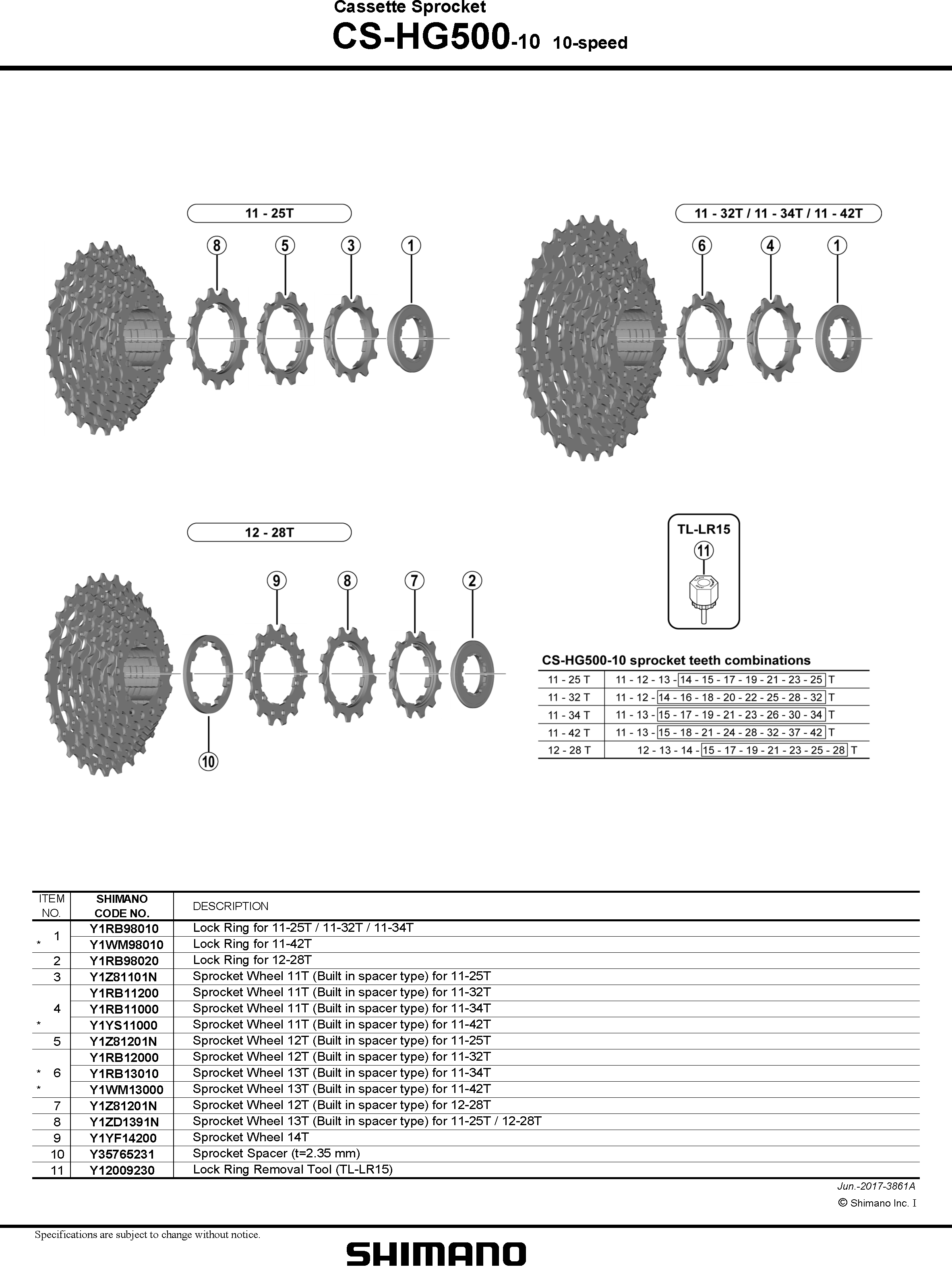 Koronka kasety 10rz. Shimano CS-HG500