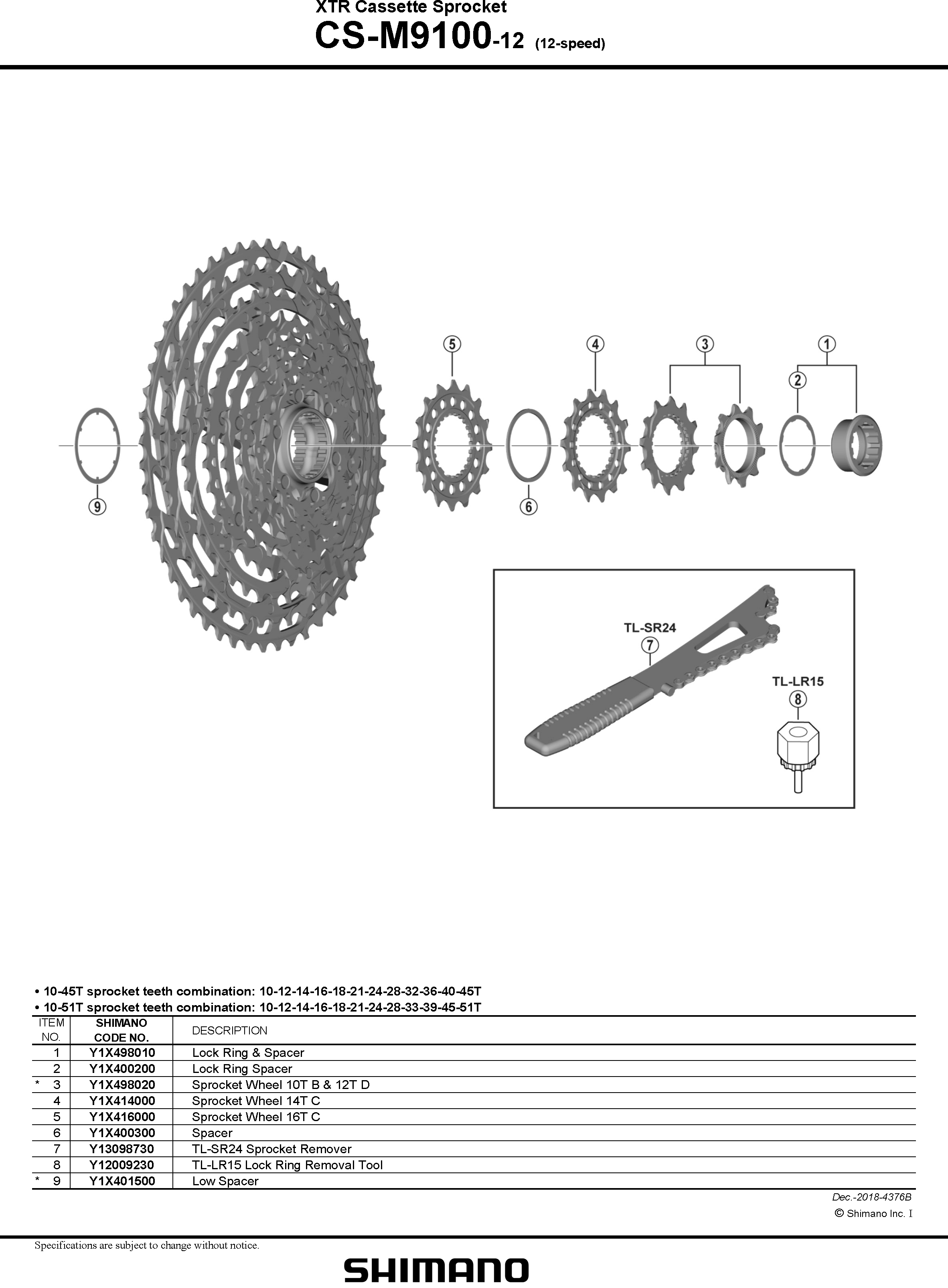 Koronka kasety 12rz. Shimano XTR CS-M9100