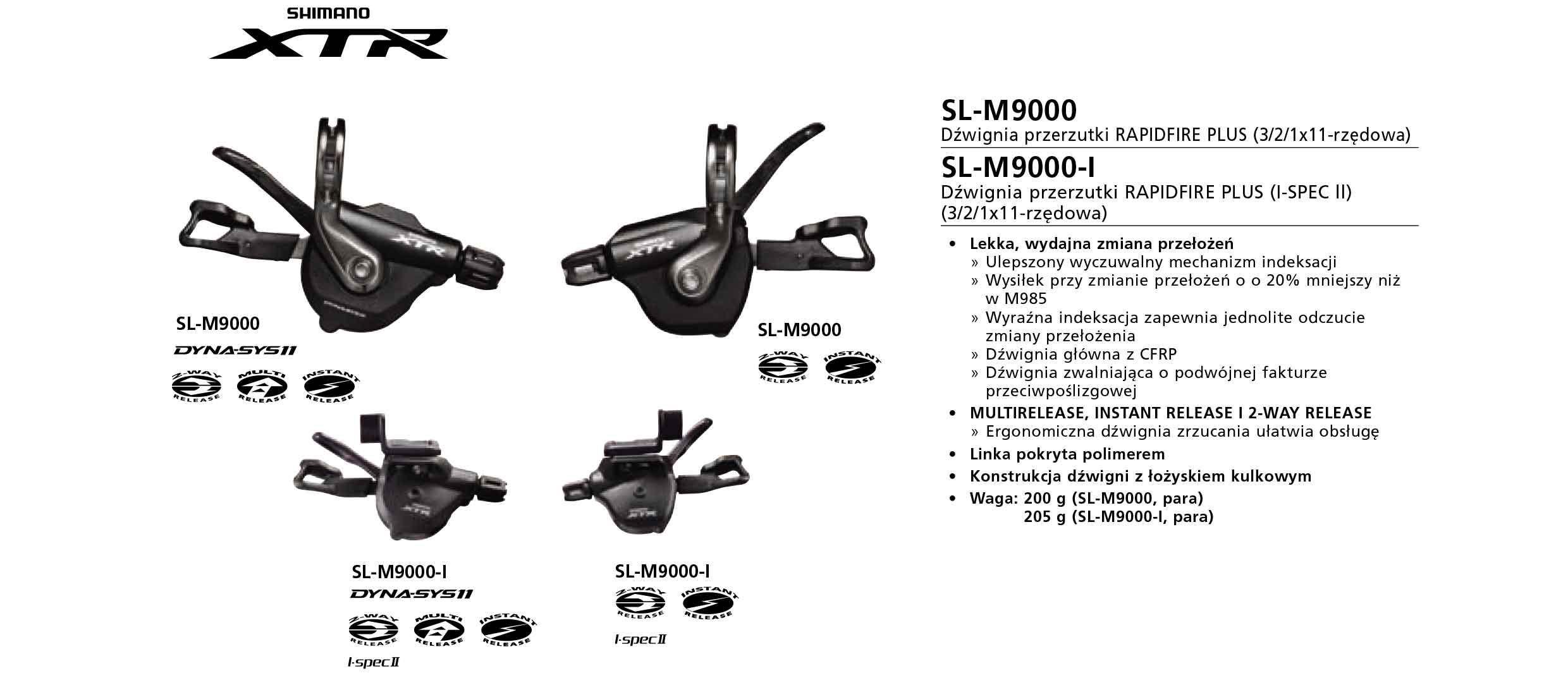Dźwignia przerzutki Shimano XTR SL-M9000 Dźwignia przerzutki Shimano XTR SL-M9000