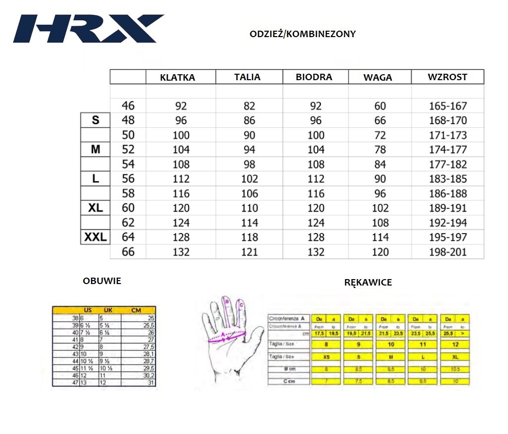 Tabela rozmiarowa HRX