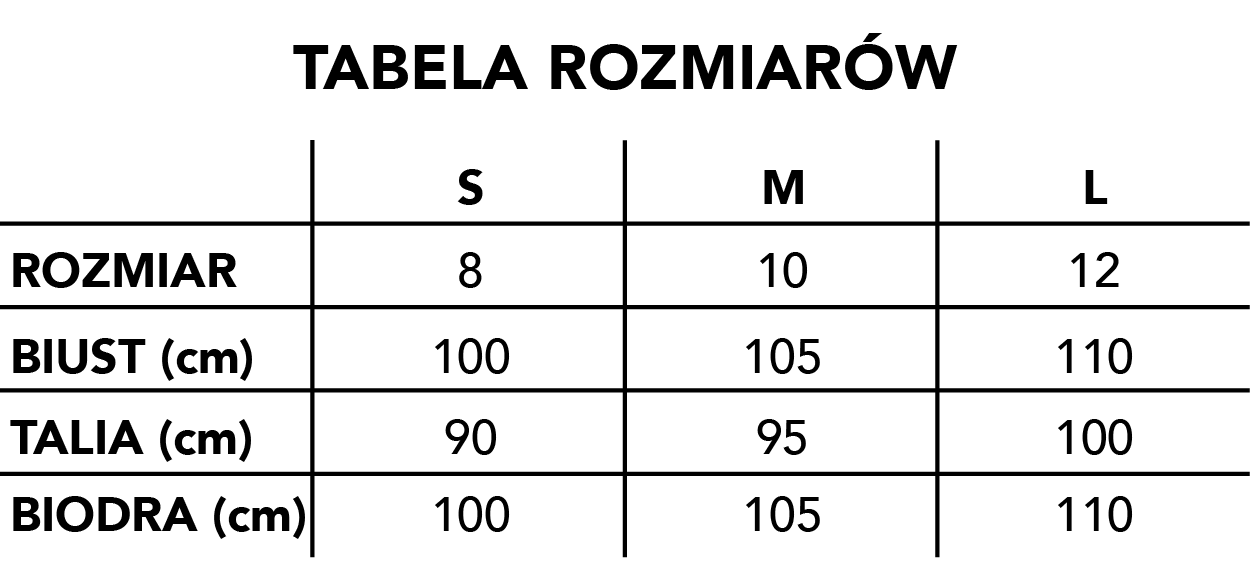 Tabela rozmiarów fartuszka Noble lashes
