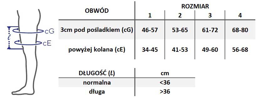 Tabela pomiarowa BSA na udo