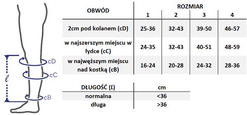 Tabela pomiarowa BSA na łydkę