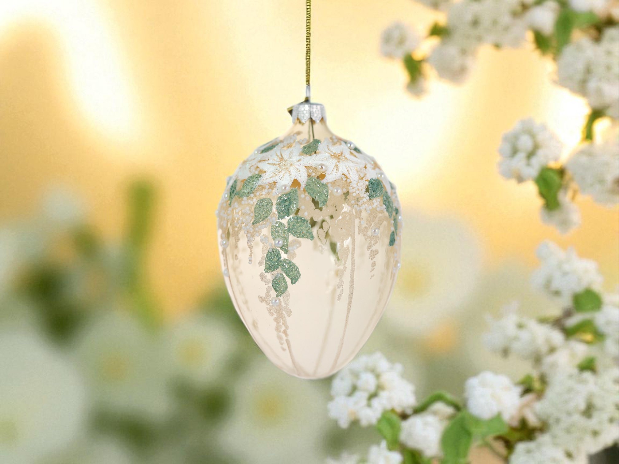 Glaskugel Ei mit Blumen