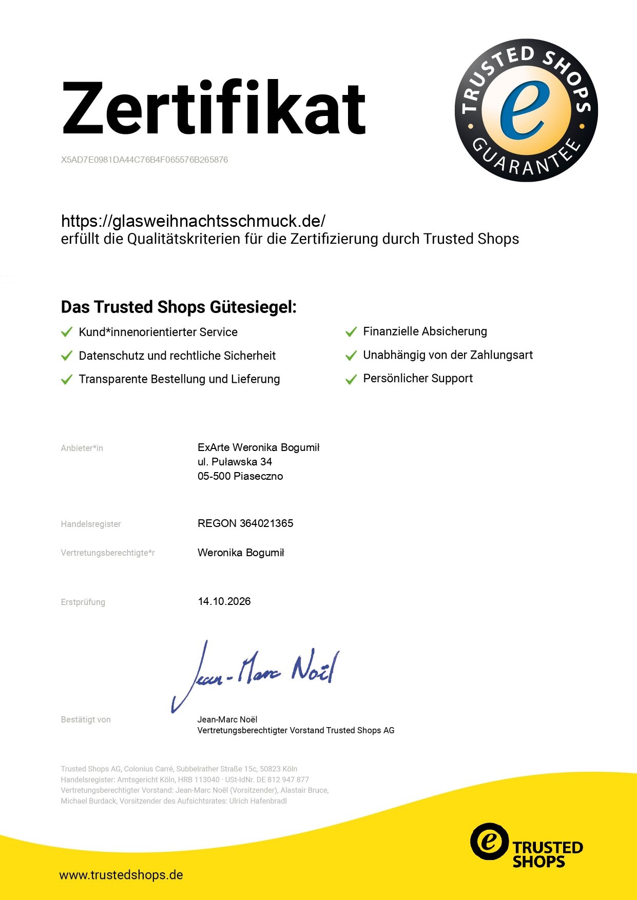 Zertifikat Trusted Shops