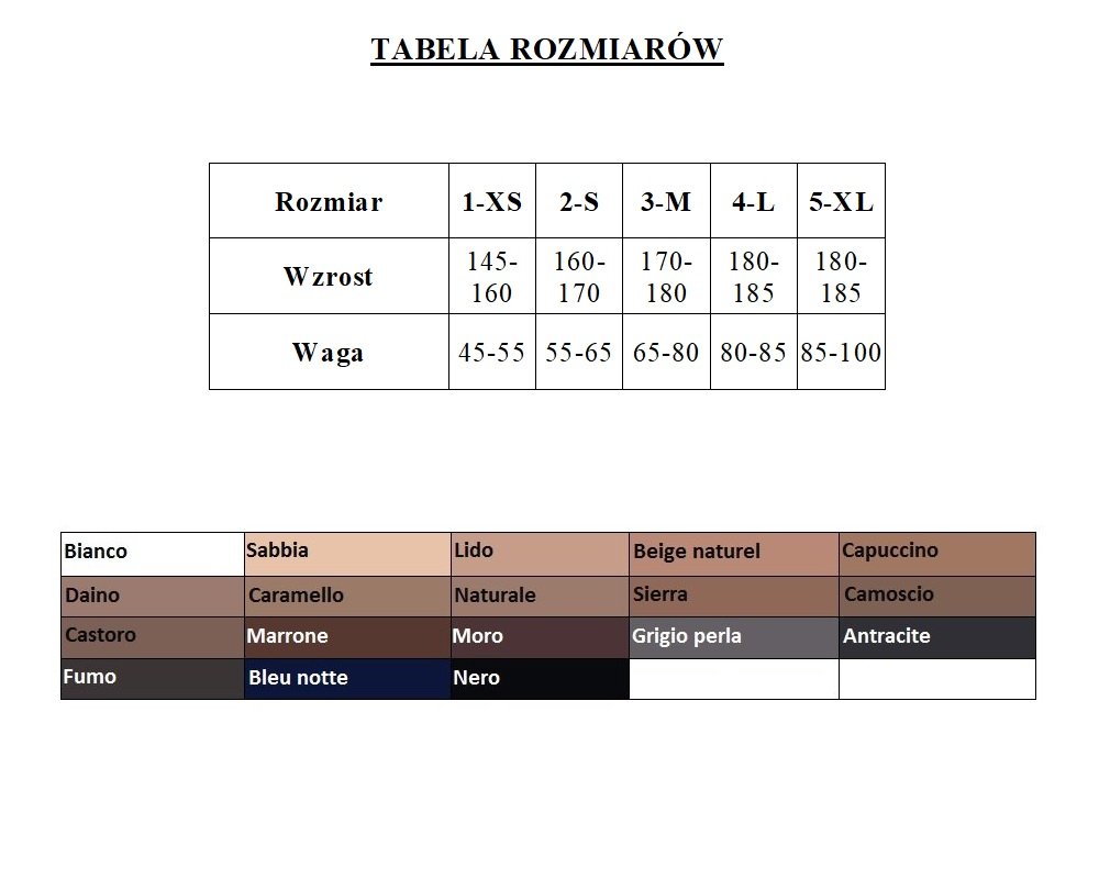 Omsa - tabela rozmiarów i kolorów