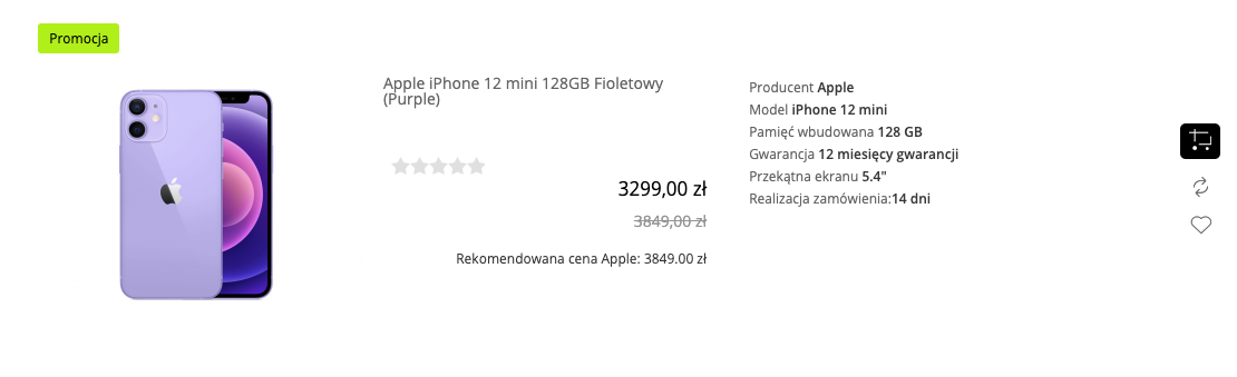 Apple iPhone 12 mini 128GB Fioletowy (Purple) - MJQG3PM/A