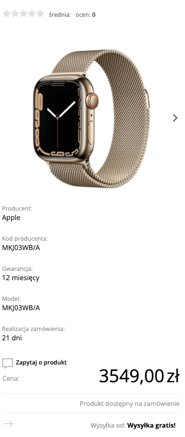 Apple Watch Series 7 41mm GPS + Cellular (LTE) Koperta ze stali nierdzewnej w kolorze złotym z bransoletą mediolańską w kolorze złotym - MKJ03WB/A
