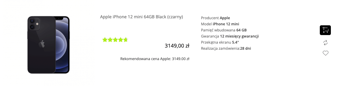 Apple iPhone 12 Mini 64GB Czarny (Black) - MGDX3PM/A