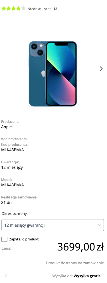 Apple iPhone 13 mini 128GB Niebieski (Blue) - MLK43PM/A