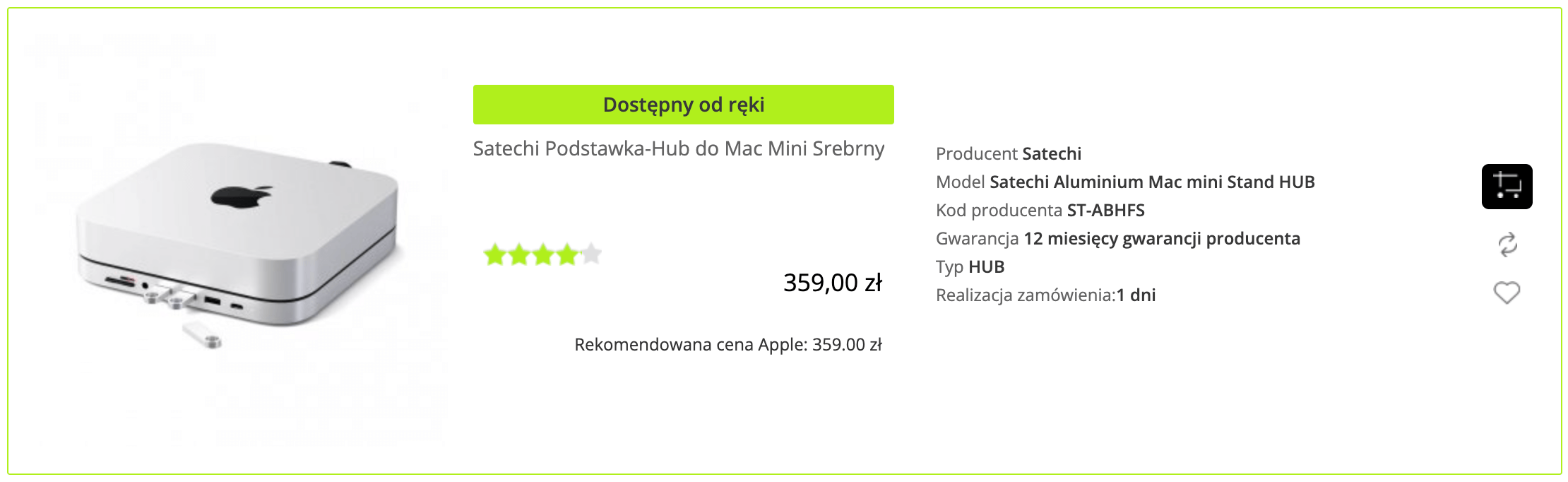 Satechi Podstawka-Hub do Mac Mini Srebrny - ST-ABHFS