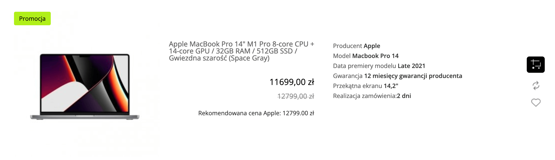 Apple MacBook Pro 14 cala M1 Pro 8-core CPU + 14-core GPU / 32GB RAM / 512GB SSD / Gwiezdna szarość (Space Gray) - MKGP3ZE/A/R1