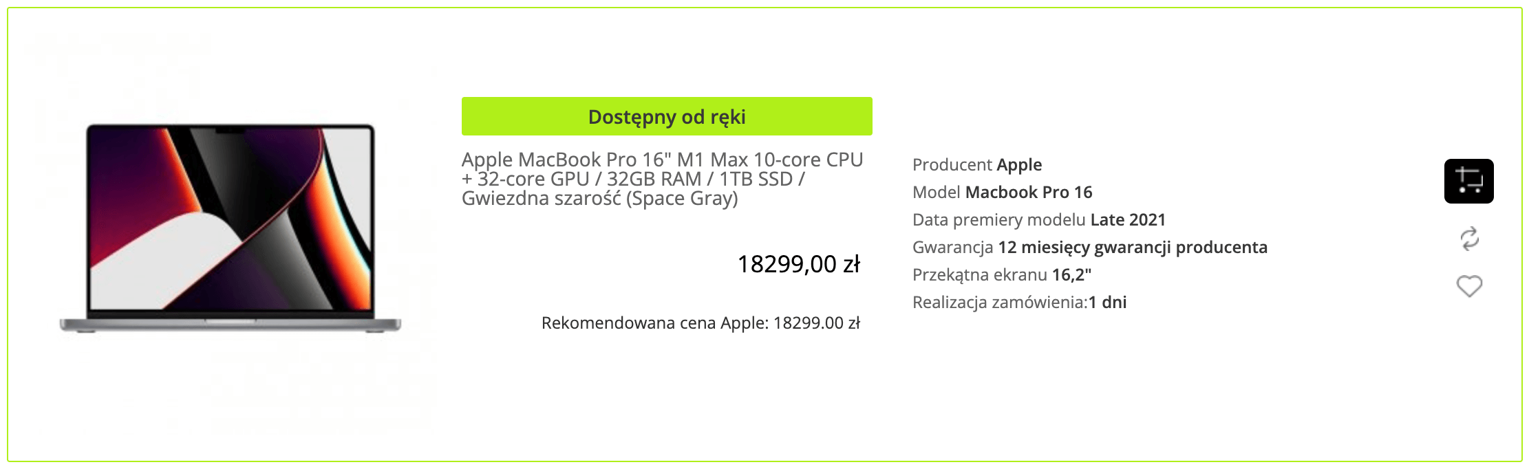 Apple MacBook Pro 16 cala M1 Max 10-core CPU + 32-core GPU / 32GB RAM / 1TB SSD / Gwiezdna szarość (Space Gray) - MK183ZE/A/P2/R1/D1