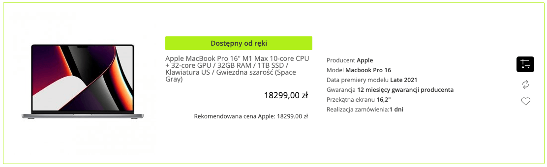 Apple MacBook Pro 16 cala M1 Max 10-core CPU + 32-core GPU / 32GB RAM / 1TB SSD / Klawiatura US / Gwiezdna szarość (Space Gray) - MK183ZE/A/P2/R1/D1/US