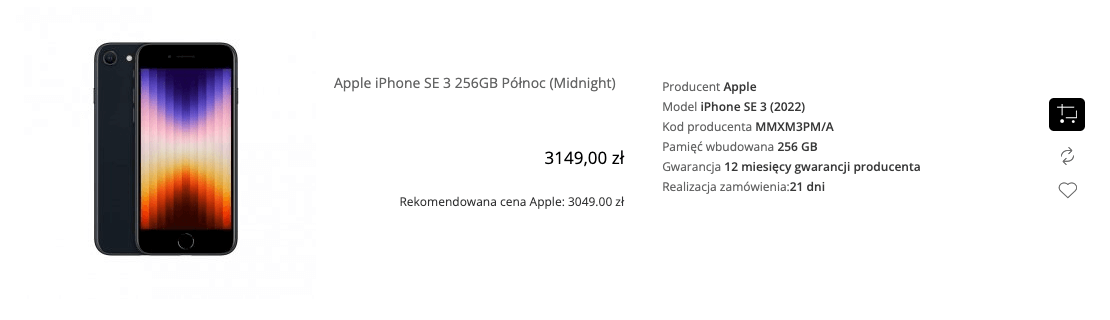Apple iPhone SE 3 256GB Północ (Midnight) - MMXM3PM/A