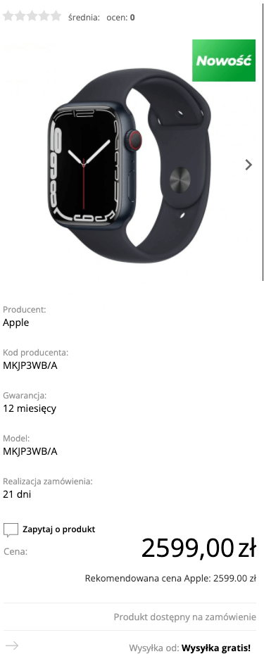 Apple Watch Series 7 45mm GPS + Cellular (LTE) Koperta z aluminium w kolorze północy z paskiem sportowym w kolorze północy - MKJP3WB/A
