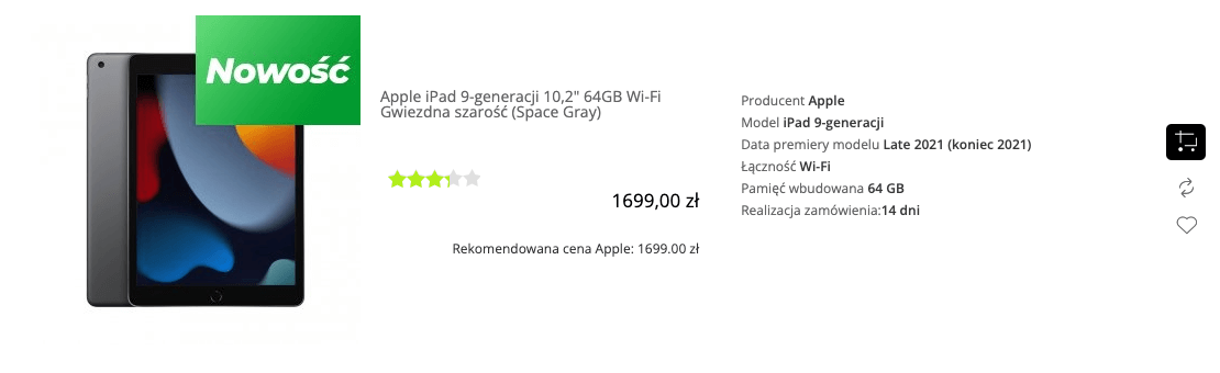 Apple iPad 9-generacji 10,2 cala 64GB Wi-Fi Gwiezdna szarość (Space Gray) - MK2K3FD/A