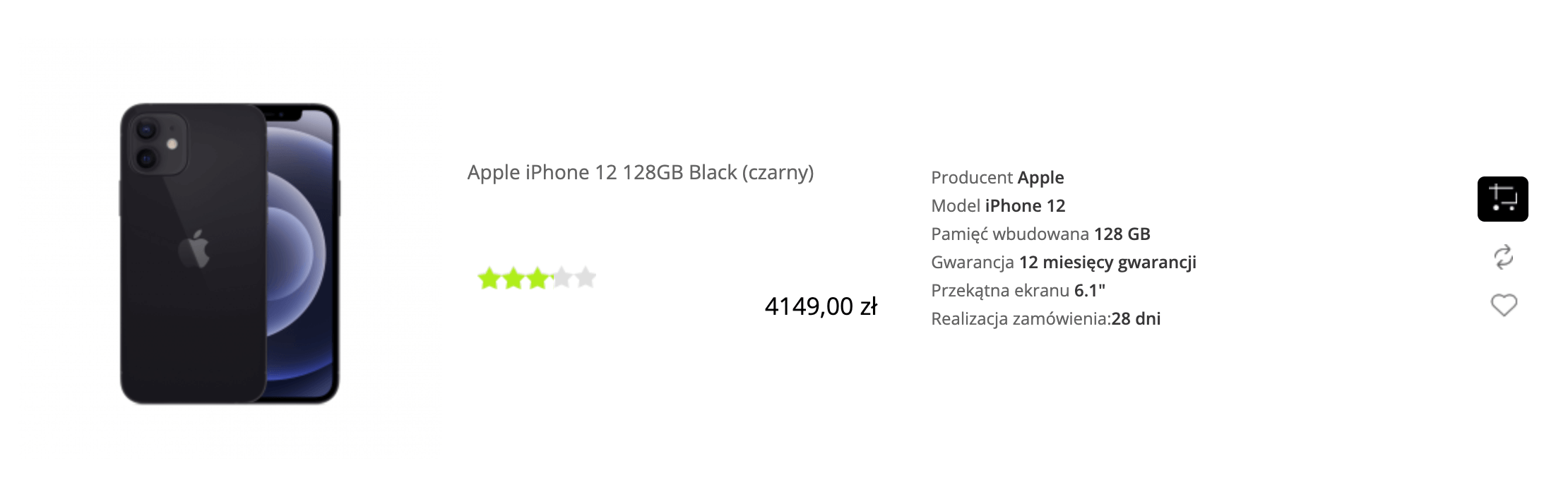 Apple iPhone 12 128GB Czarny (Black) - MGJA3PM/A