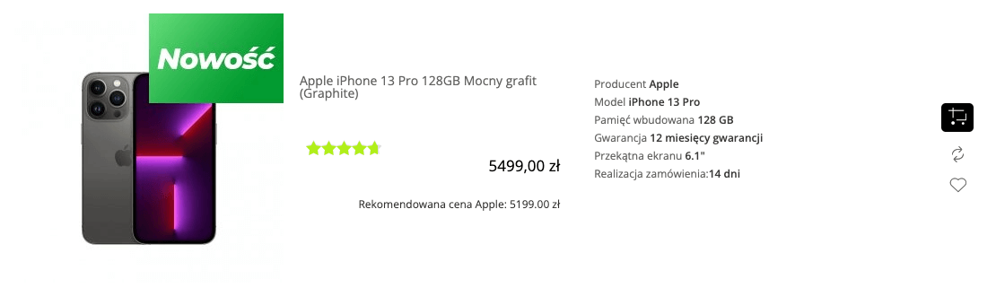 Apple iPhone 13 Pro 128GB Mocny grafit (Graphite) - MLV93PM/A