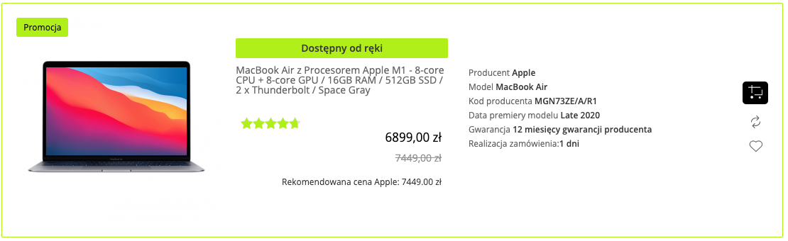 Apple MacBook Air 13,3 cala M1/16GB/512GB SSD/macOS Gwiezdna Szarość - MGN73ZE/A/R1