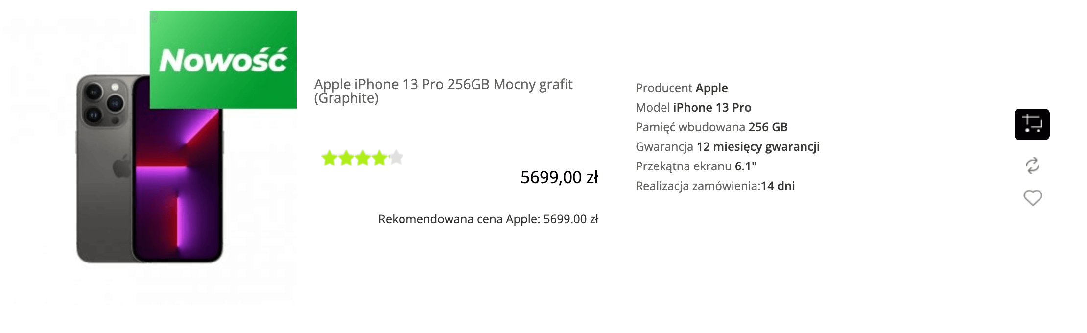 Apple iPhone 13 Pro 256GB Mocny grafit (Graphite) - MLVE3PM/A