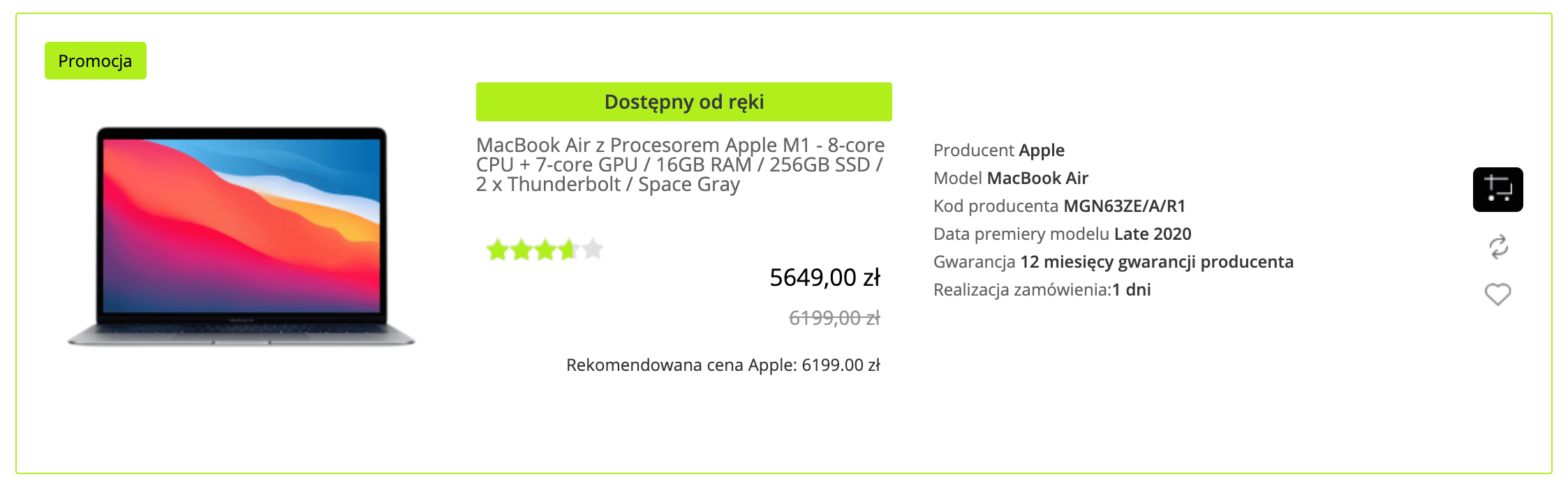 Apple MacBook Air 13,3 cala M1/16GB/256GB SSD/macOS Gwiezdna Szarość - MGN63ZE/A/R1