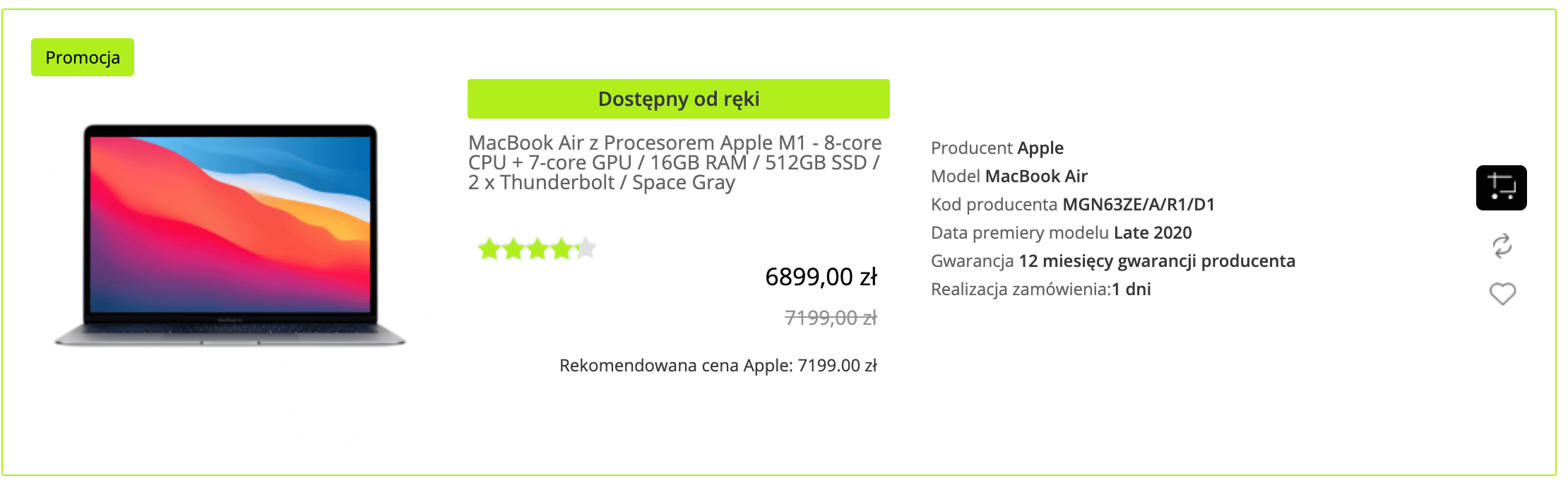 Apple MacBook Air 13,3 cala M1/16GB/512GB SSD/macOS Gwiezdna Szarość - MGN63ZE/A/R1/D1