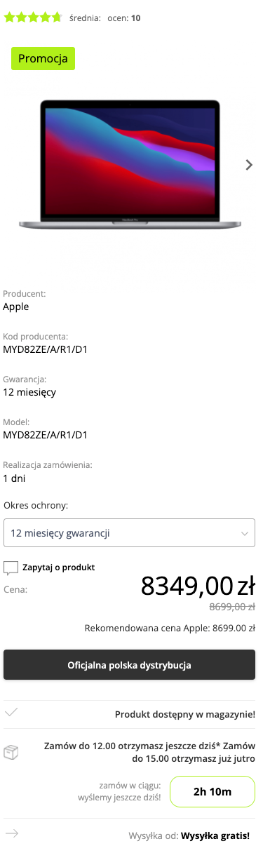 Apple MacBook Pro 13,3 cala M1/16GB/512GB SSD/macOS Gwiezdna Szarość - MYD82ZE/A/R1/D1