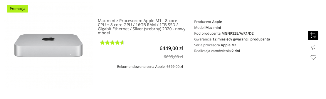 Apple Mac mini M1 16GB/1TB SSD/macOS Srebrny - MGNR3ZE/A/R1/D2