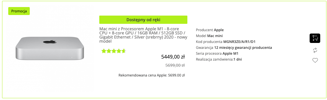 Apple Mac mini M1 16GB/512GB SSD/macOS Srebrny - MGNR3ZE/A/R1/D1