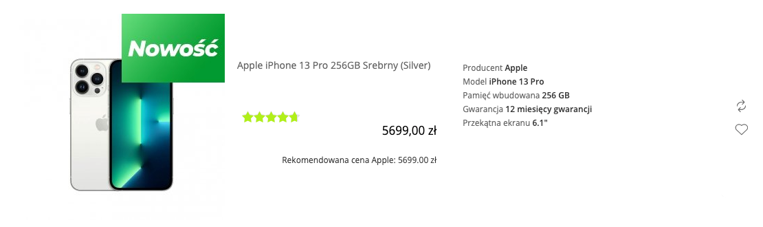 Apple iPhone 13 Pro 256GB Srebrny (Silver) - MLVF3PM/A