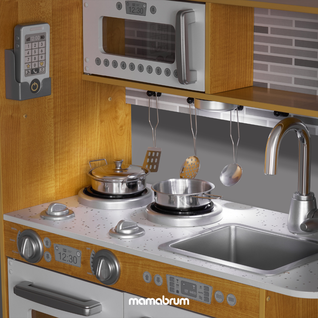 Kuchnia drewniana XXL z oświetleniem LED, fartuszkiem i akcesoriami