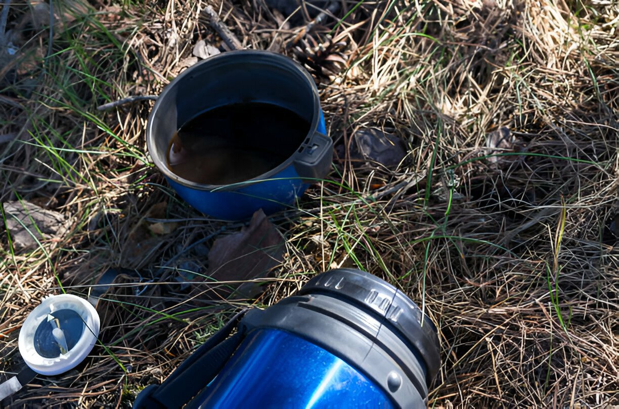 kubek termiczny w trawie
