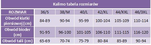 Kalimo tabela rozmiarów