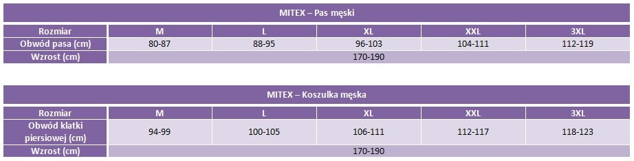 Mitex tabela rozmiarów