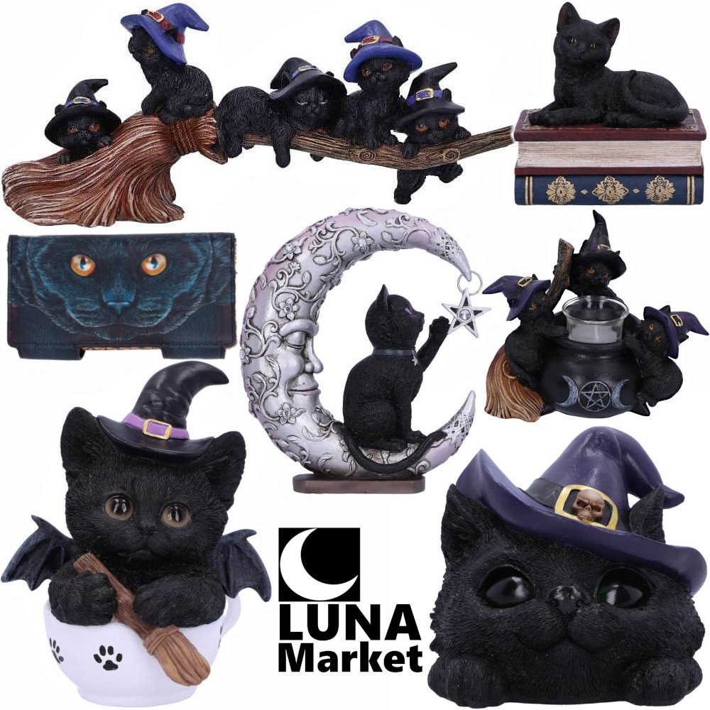 figurki magicznych kotów, koty czarownicy, pomysły na prezenty z kotami - sklep LunaMarket.pl