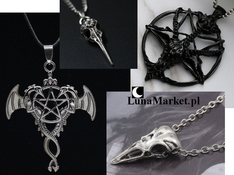 gotycka i magiczna biżuteria - wisiorki z pentagramami, smokami, czaszki ptaków