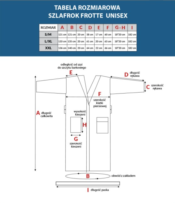 Tabela rozmiaru Szlafroka Hotel Classic Granatowy