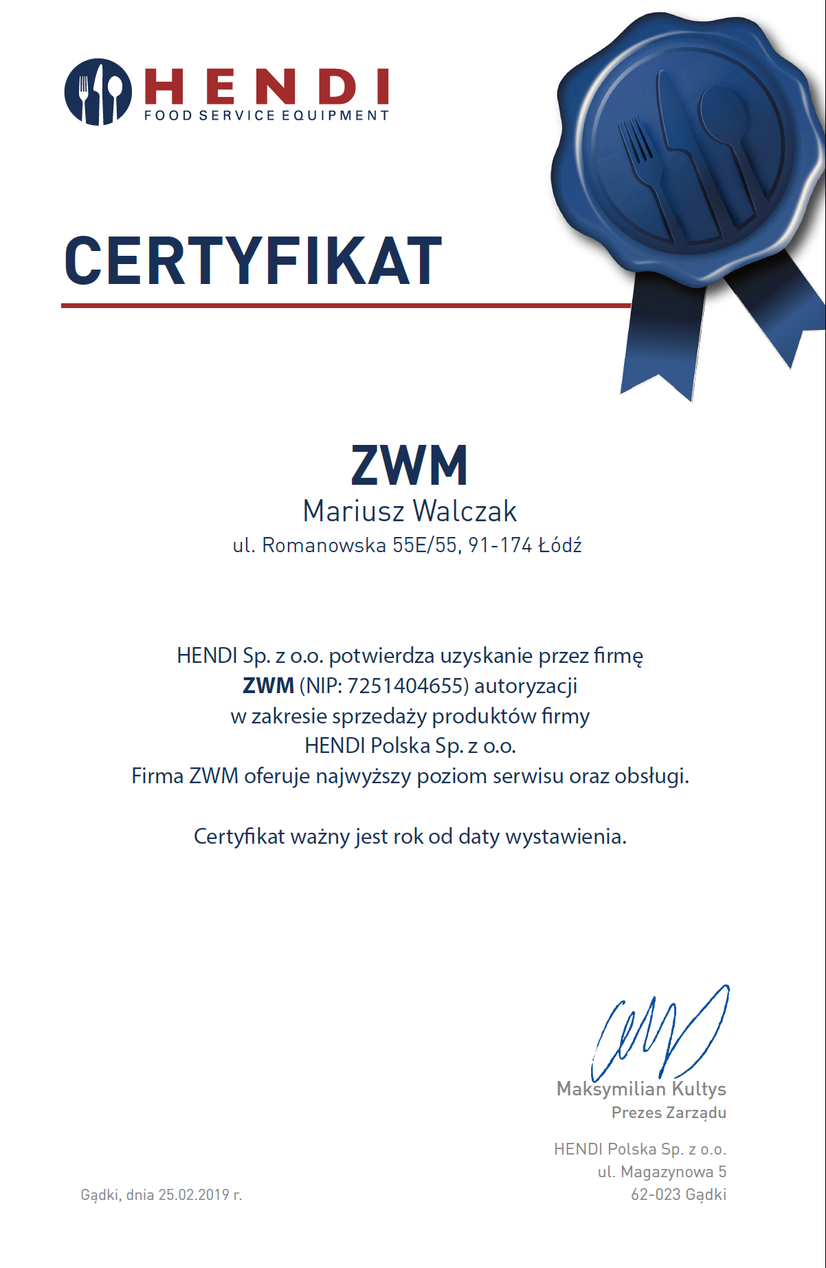 certyfikat dla ZWM