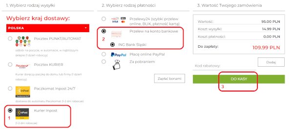 Wybierz formę dostawy i płatności