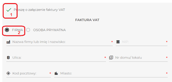 Wypełnij wszystkie dane do faktury