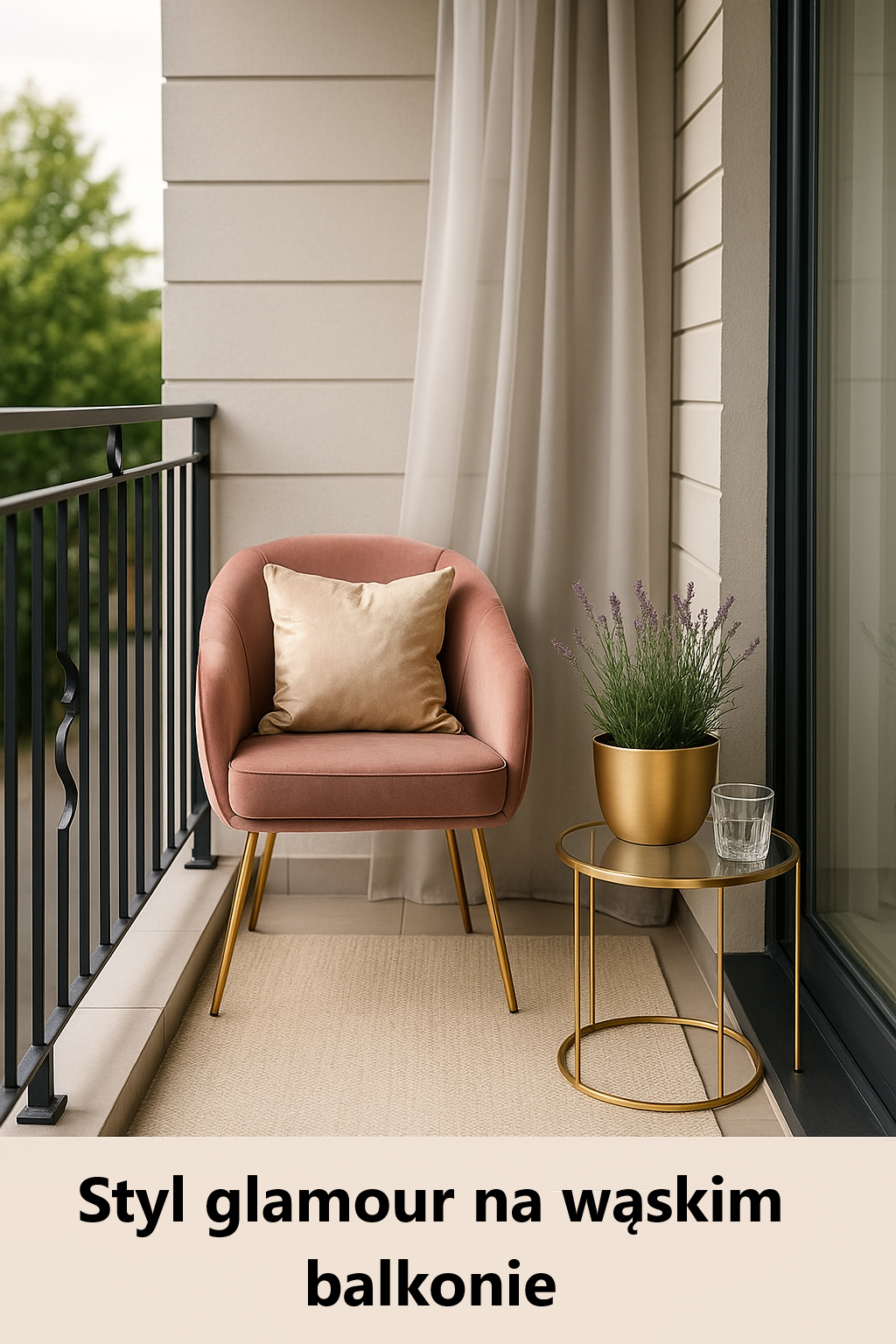 Masz bardzo wąski balkon i obawiasz się, że glamour się nie zmieści? Nic bardziej mylnego! Kluczem jest minimalizm i przemyślane dodatki: wybierz wysoki, wąski stolik ze szkła, który nie przytłoczy przestrzeni, ustaw jeden elegancki fotel z poduszką, najlepiej w rogu, zawieś lustro na ścianie – optycznie powiększy przestrzeń, zamiast donic na podłodze, postaw na wiszące złote osłonki na zioła lub lawendę, zrezygnuj z nadmiaru dekoracji, postaw na jakość, nie ilość.