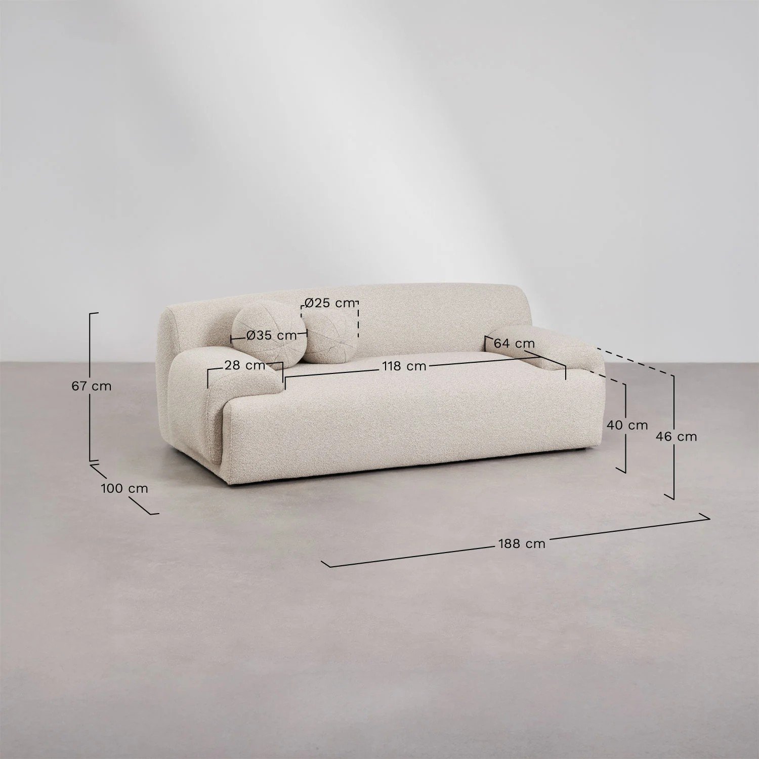 Sofa Shirina w salonie nowoczesnym – aranżacja wnętrza w stylu skandynawskim - zdjecie z wymuiarami produktu | Bellissima Casa